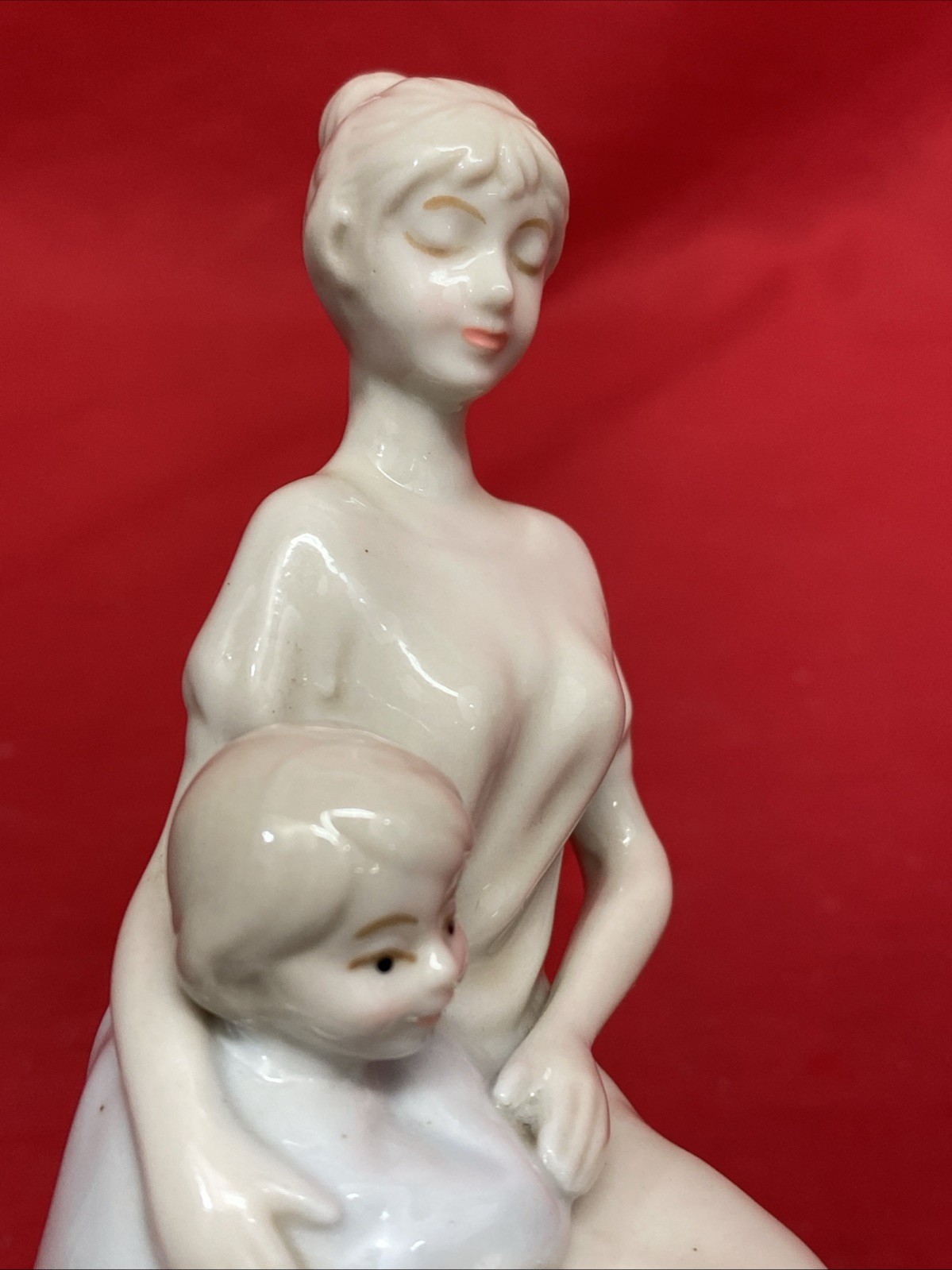 Mother and Child Porcelain Figurine Mother Sitting Long Dress Pastel Colors