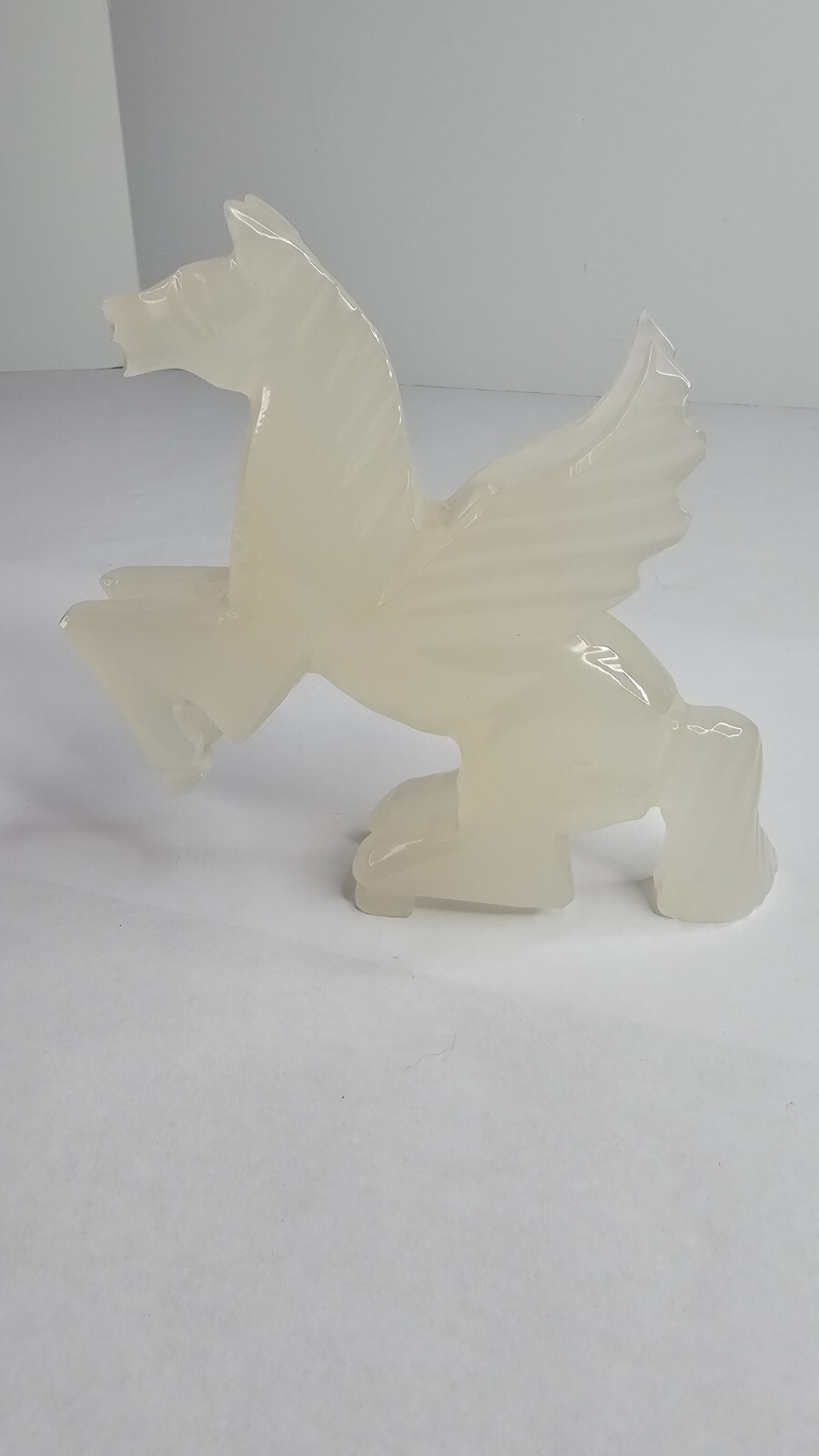 Hand Carved Pegasus Figurine White Marble Stone, 5.5 In Tall