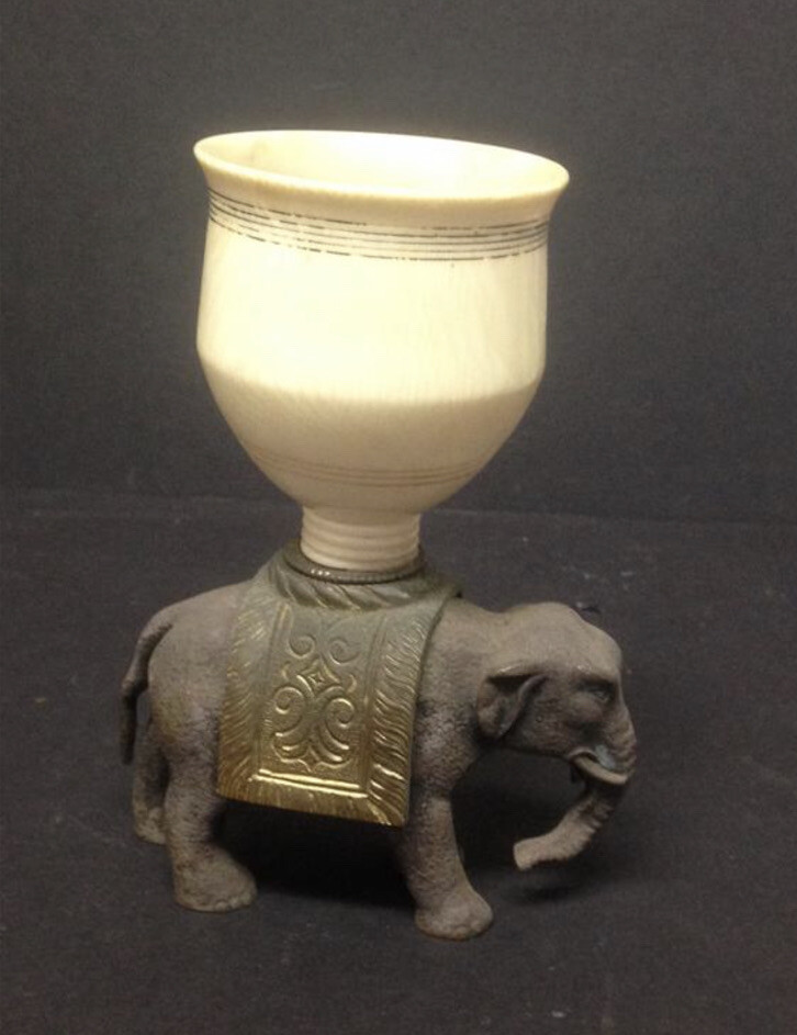 Metal Elephant With Receptacle Vase On Back 5” High, 1lb