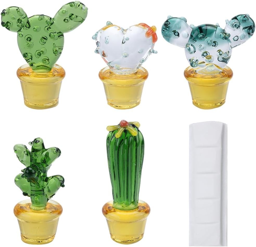 5PCS Mini Glass Cactus Figurines-HANDMADE-HANDBLOWN-NEW-SEALED-FAST SHIPPING