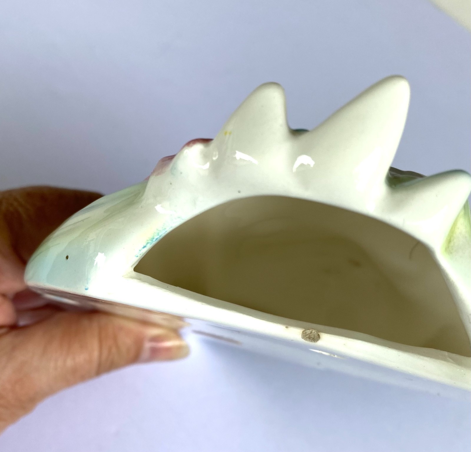 Vintage Lefton Mr Toodles Maltese Dog Wall Pocket Blue Bow Ceramic #2832