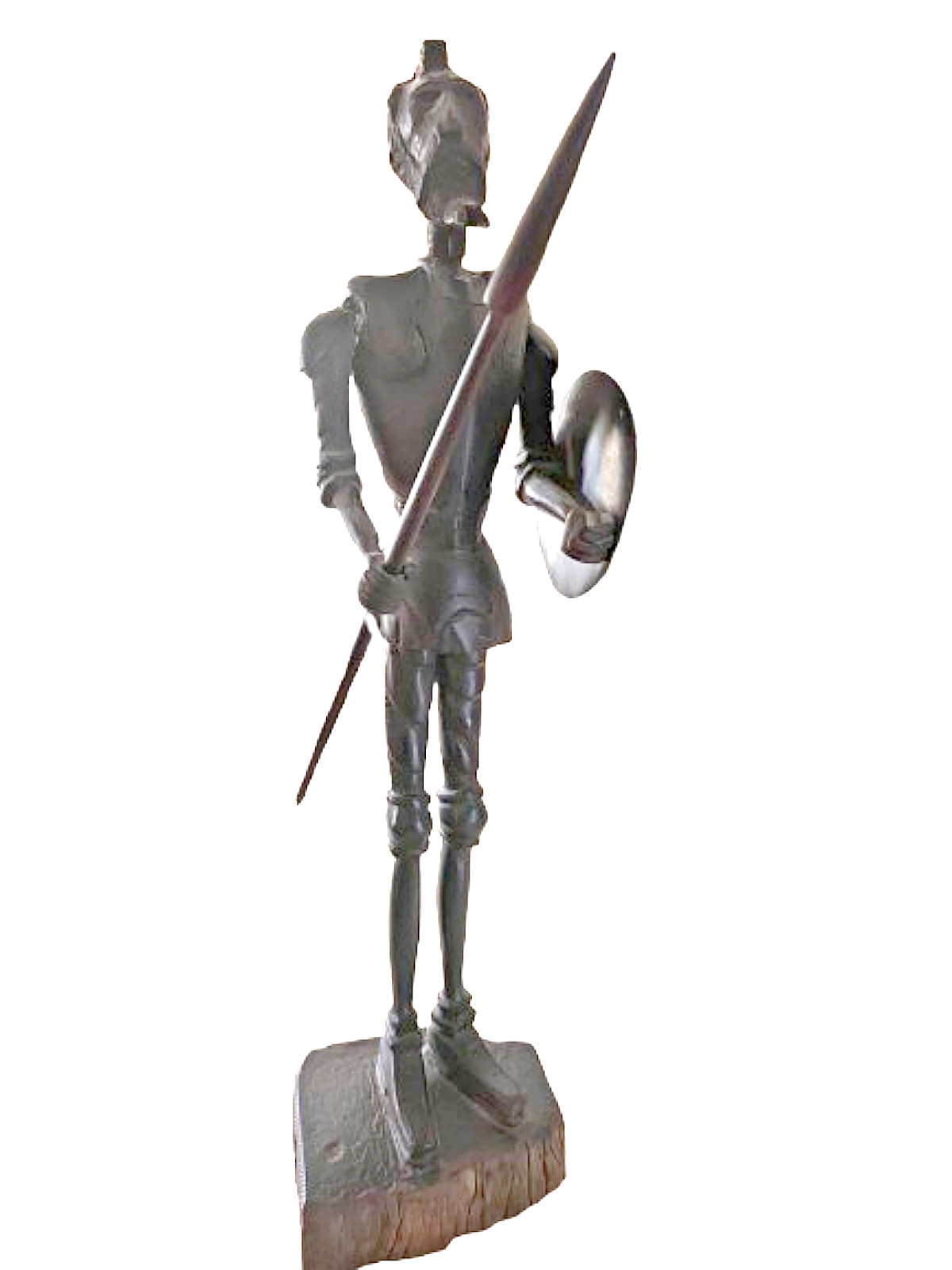 Wood Quijote de la Mancha Statue with shield and spear