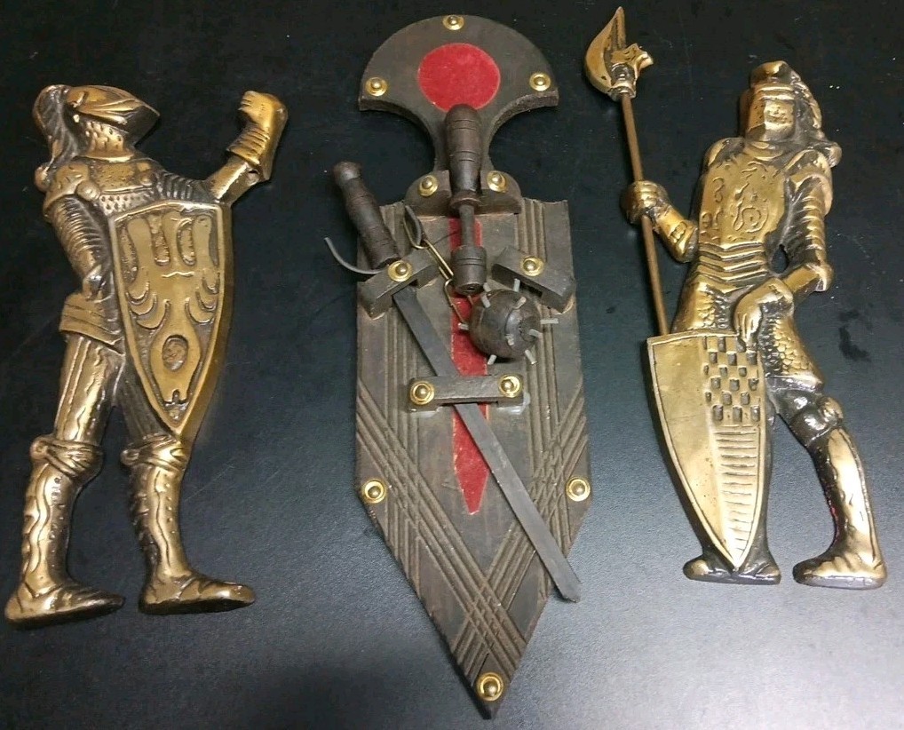 Vintage 1960-1969 Set of 2 Heavy Metal Medieval Knight Wall Hangings