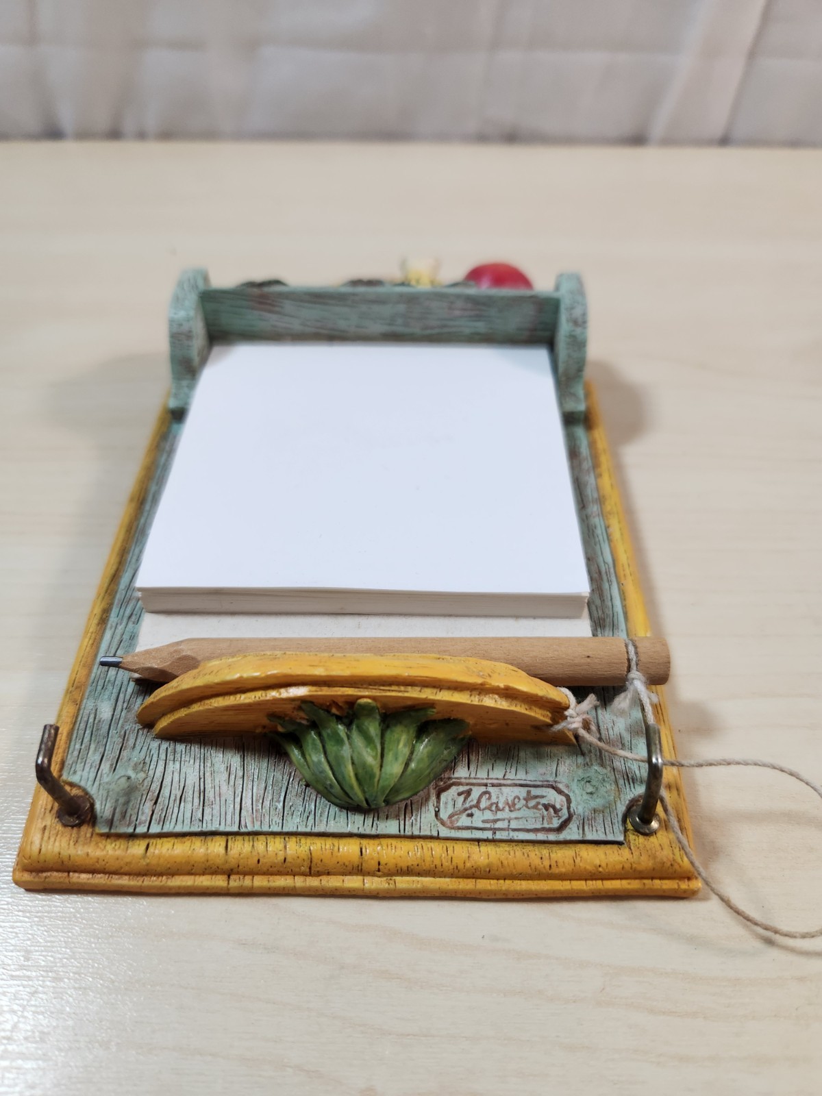Vintage J. Carlton Kitchen Hanging Decor Note Pad Pencil Key Hook Hand Painted