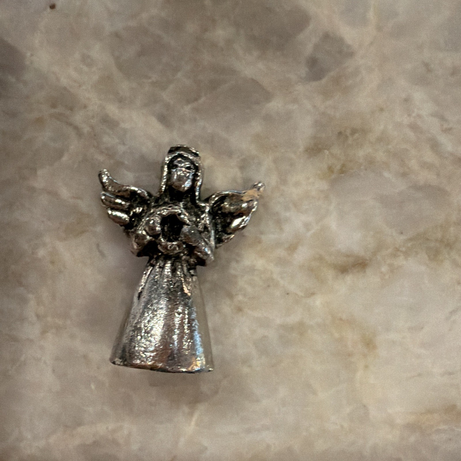 Small Silver-Tone Metal Angel Figurine, Metallic Finish, Kids Teens Decor
