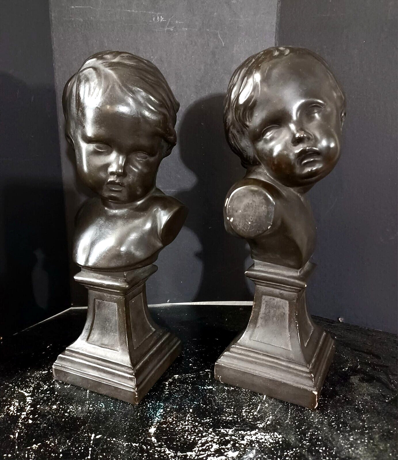 Vintage Alva Studio Plaster Child Bust Sculptures, 12″ high.