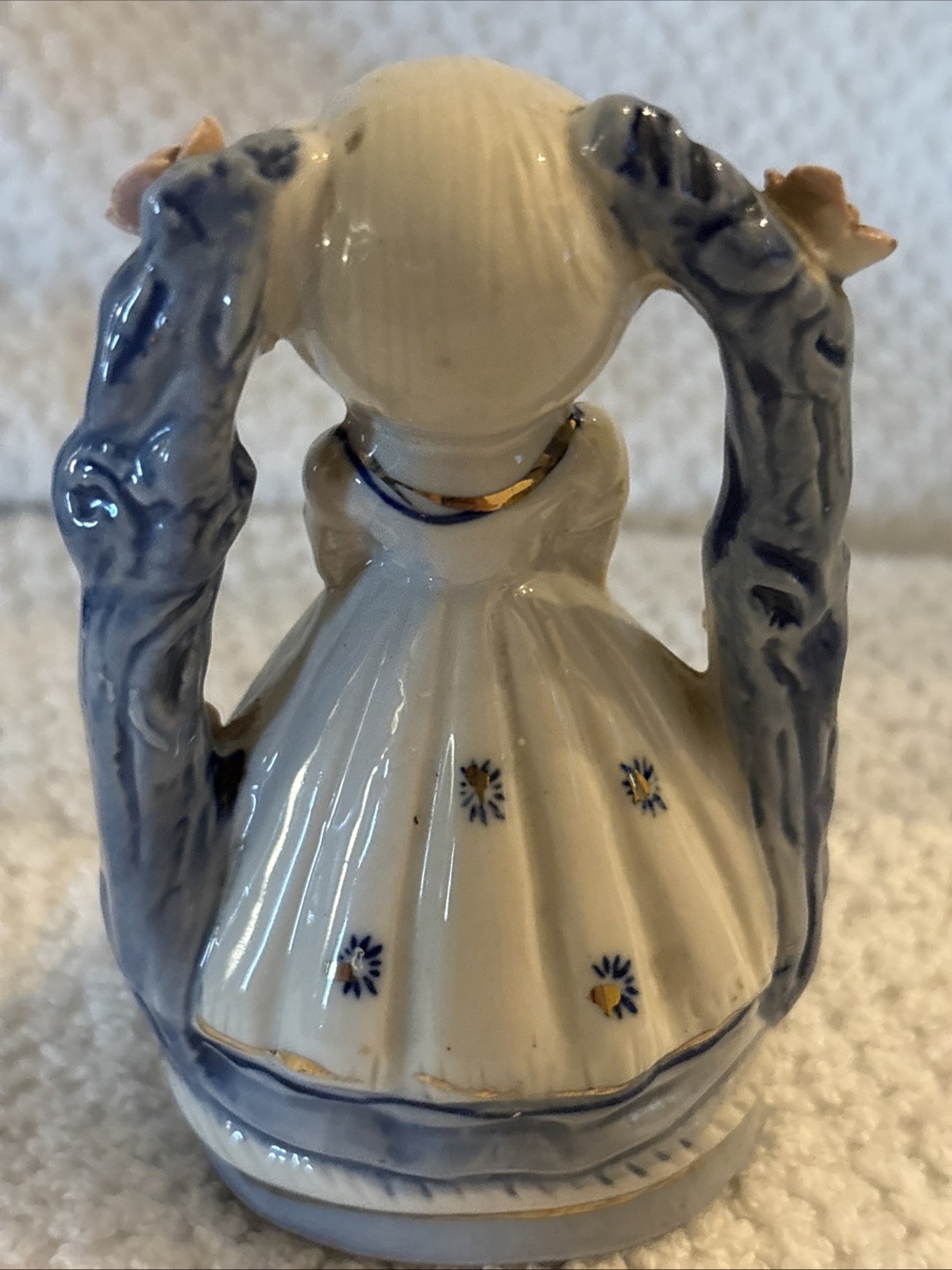 RARE Vintage Japanese Porcelain Figurine Blue Pink Floral Girl Arch Geisha