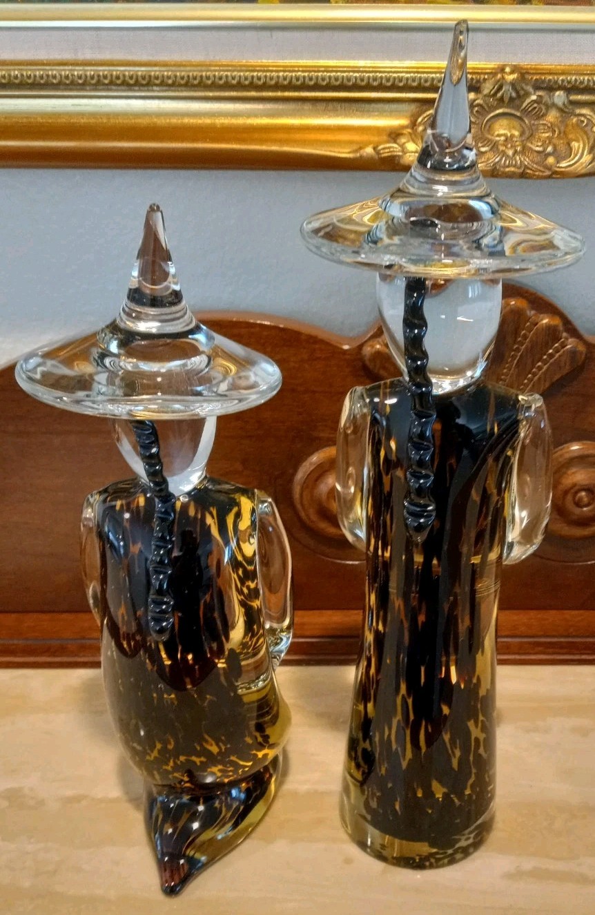 Vintage MCM Pair of MURANO Sommerso Asian Amber 10″-12″ Figurines ~ Excellent