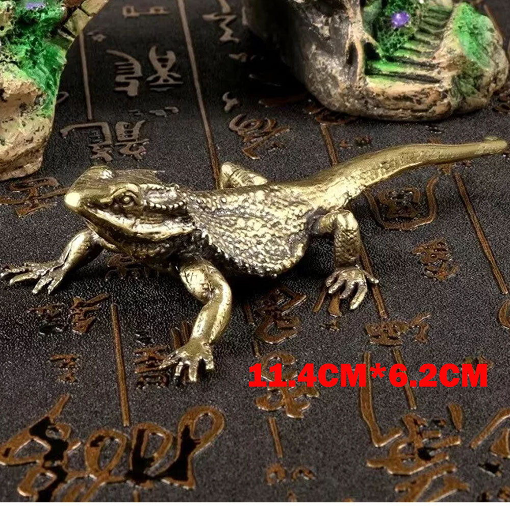 Brass Lizard Animal Statue Small Sculpture Tabletop Figurine Home Decor Gift US