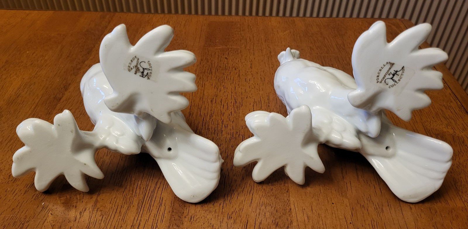 Vintage Pair of Jos Van Dijk Woestijnroos Porcelain Trumpeter Pigeons Sculptures