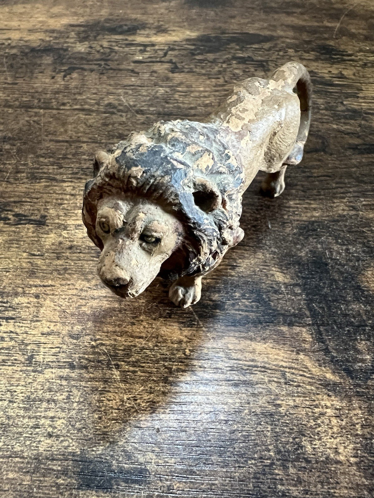 Vintage Hand Carved Wood Lion Figurine Hand Painted Folk Art 3 Inch