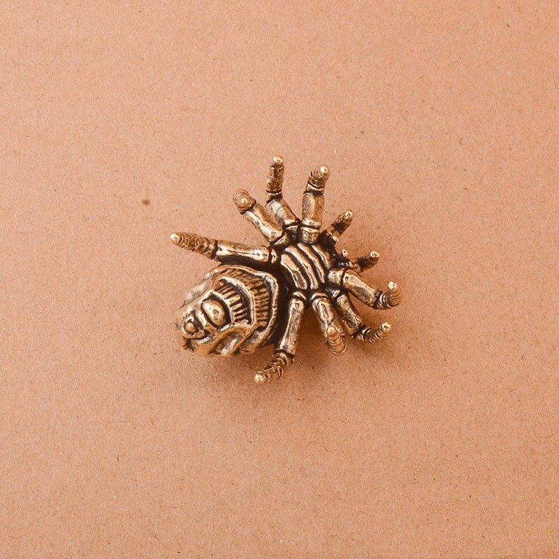 Solid Copper Spider Figurine Miniature Insect Statue Tea Pet Desktop Craft Decor