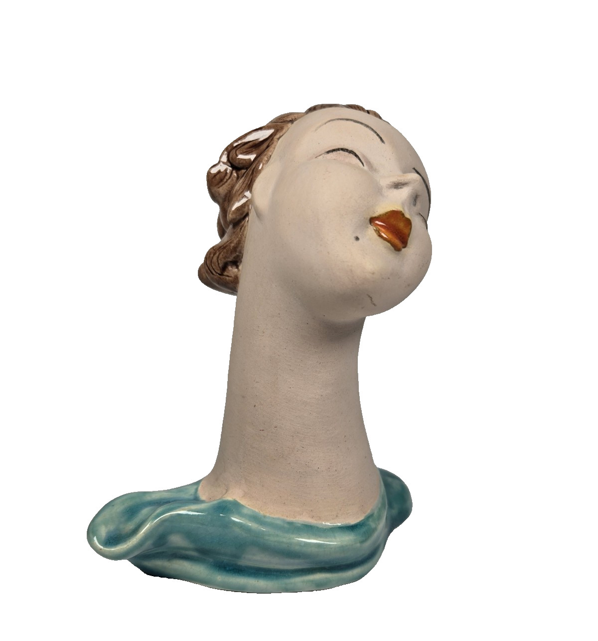 Goldscheider style Free Standing 6″ Bust Aqua blue Orange lipstick