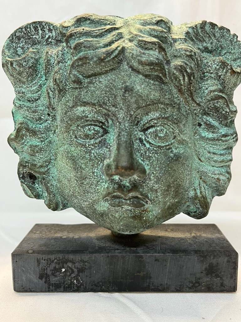 Medusa 4″ Bronze Head Mask Sculpture Black Marble Base