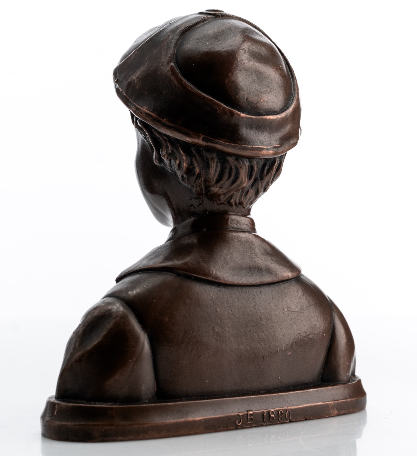 Jennings Brothers Nouveau Bronze Pot Metal / Spelter 5″ Newspaper Boy J.B. 1890