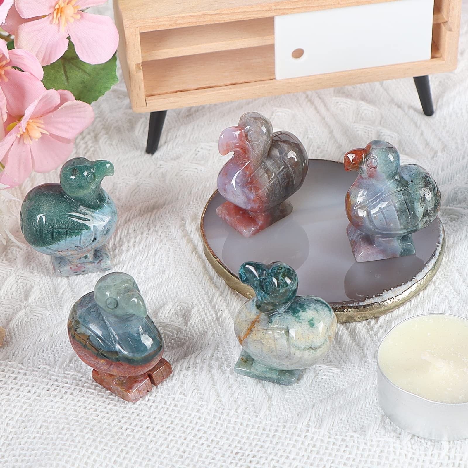 1.6″ Crystal Dodo Bird Sets Ocean Jasper Stone Hand Carved Lucky Animal Figur…