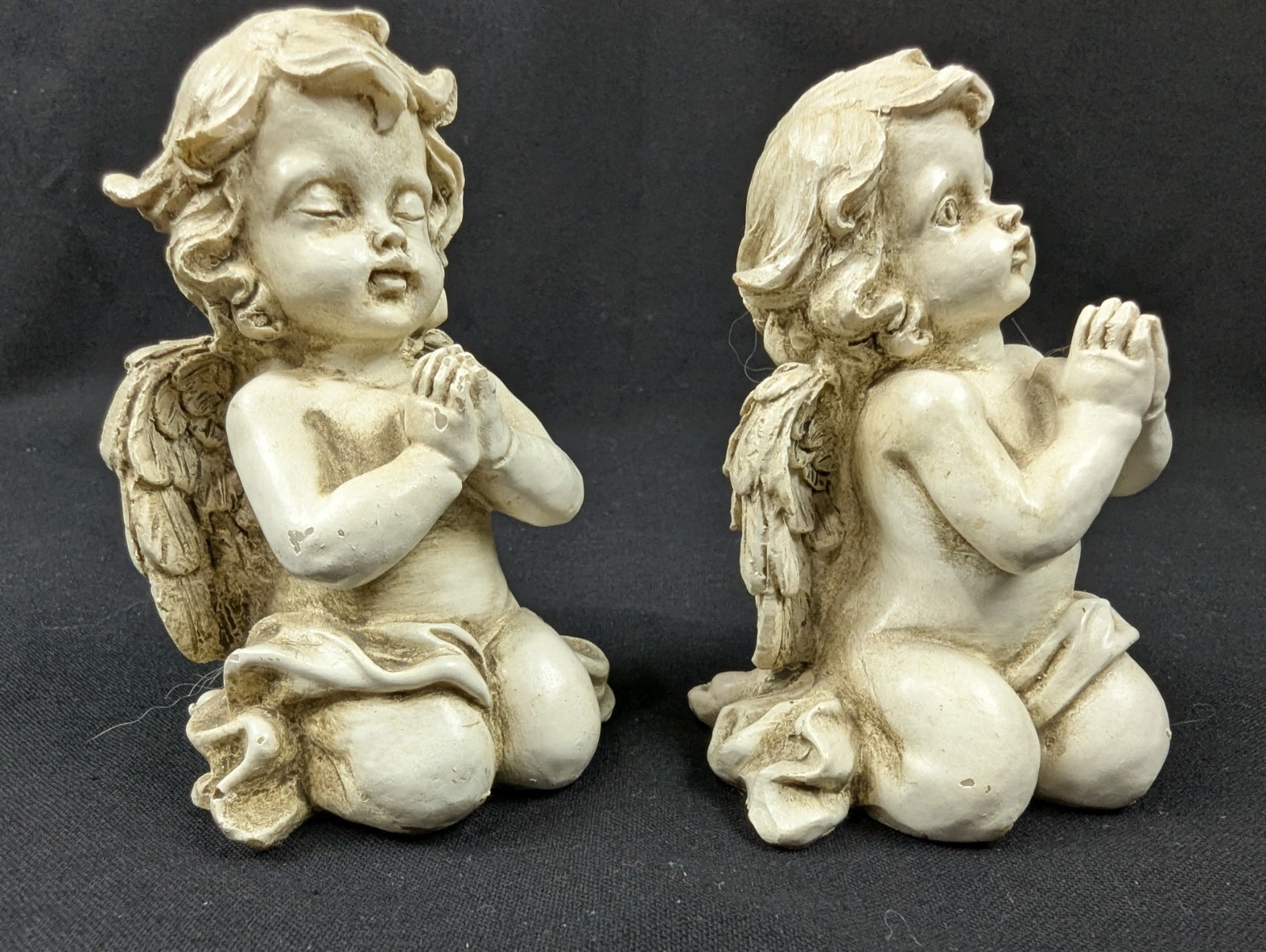 Resin Cherub Angel figurines Set of 2 Kneeling Praying 4″