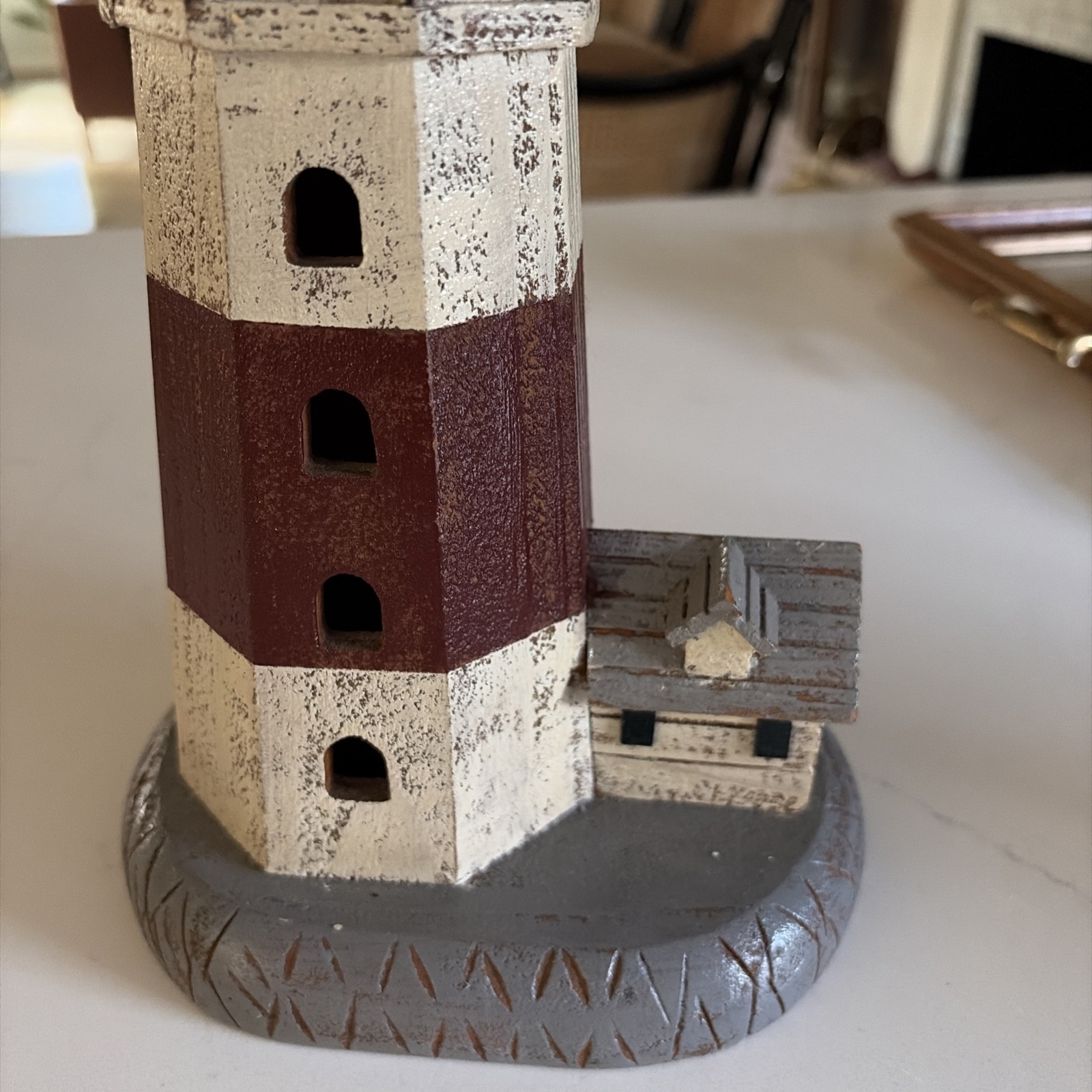 Decorative Painted Wooden Lighthouse, Rustic Design 13 Inches x7 In Wide