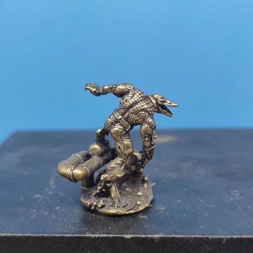 Brass Crocodile Humanoid Statue – Handcrafted Copper Mutant Creature Figurine