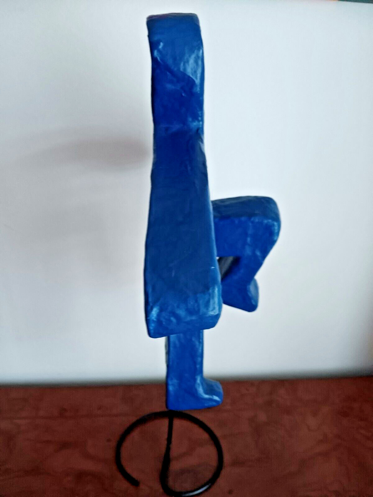 Modern Abstract Sculpture Paper Mache Figurine with Stand Royal Blue 49cm 33cm