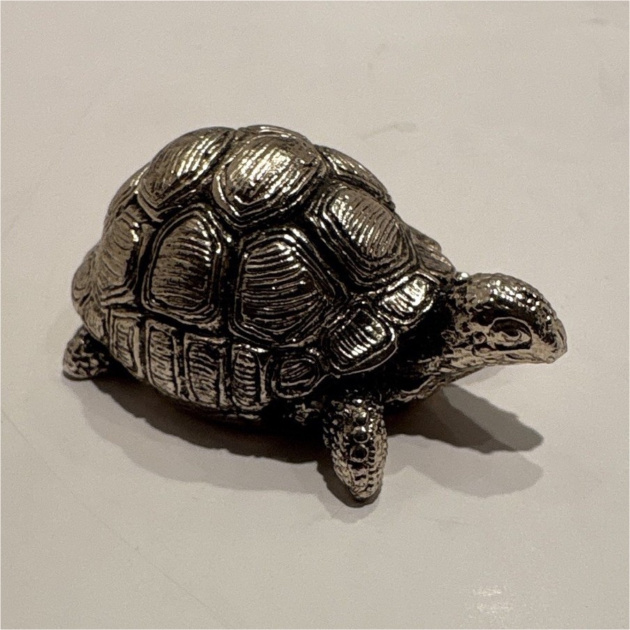 Sterling Silver Turtle Figurine 3 in Metallic Finish Miniature,