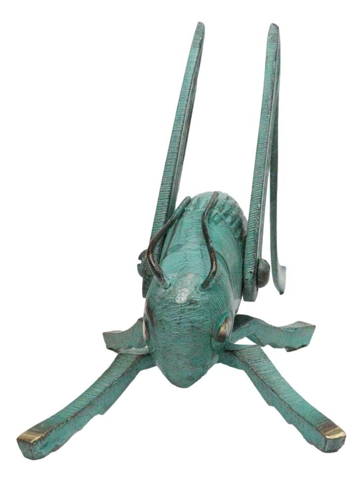 Antiqued Green Verdigris Solid Brass Medium Cricket Good Luck Sculpture 5.5″L