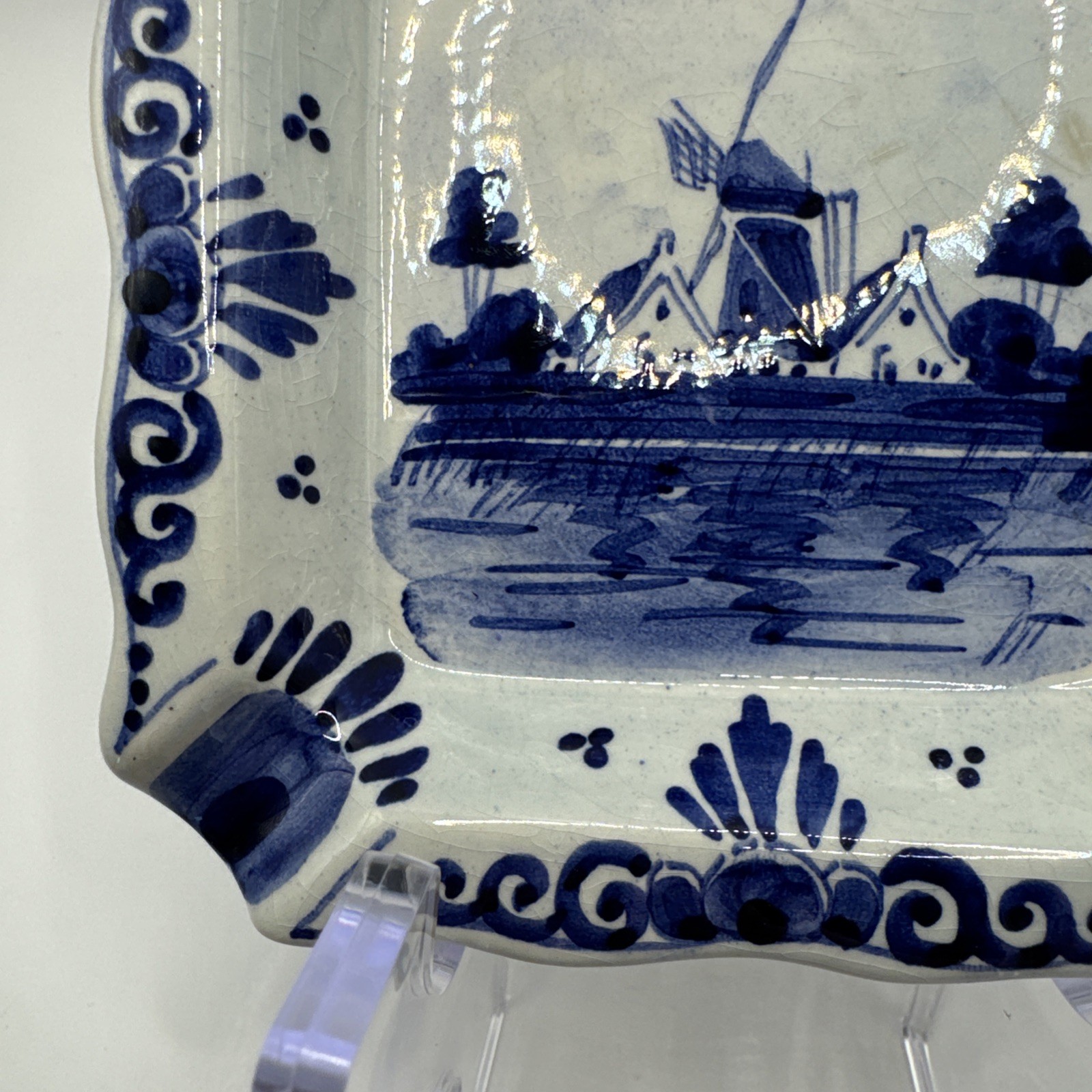 Hand-painted Delft Holland dish Vintage Dutch blue and white trinket dish