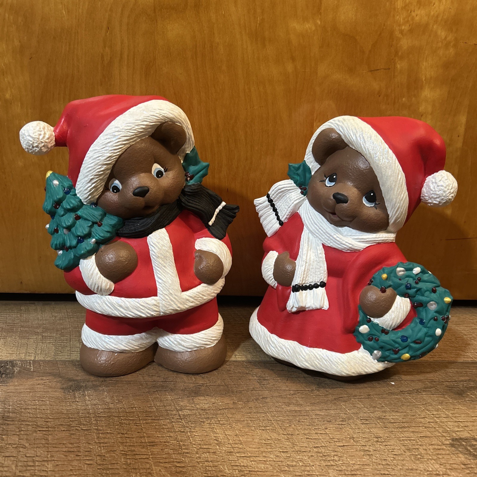 Pair of Ceramic Hand painted Holiday Bears 9”