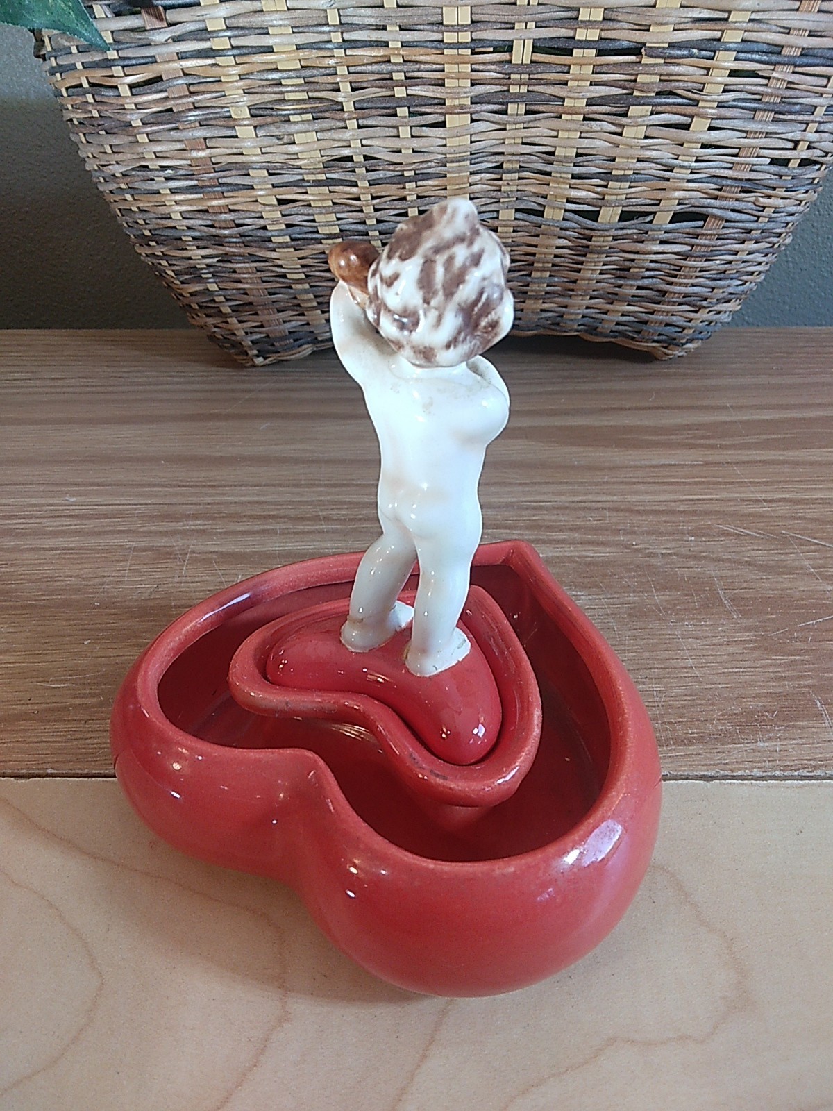 VTG Valentine’s Day Goebel Cupid Red Heart Figurine West Germany Love Porcelain