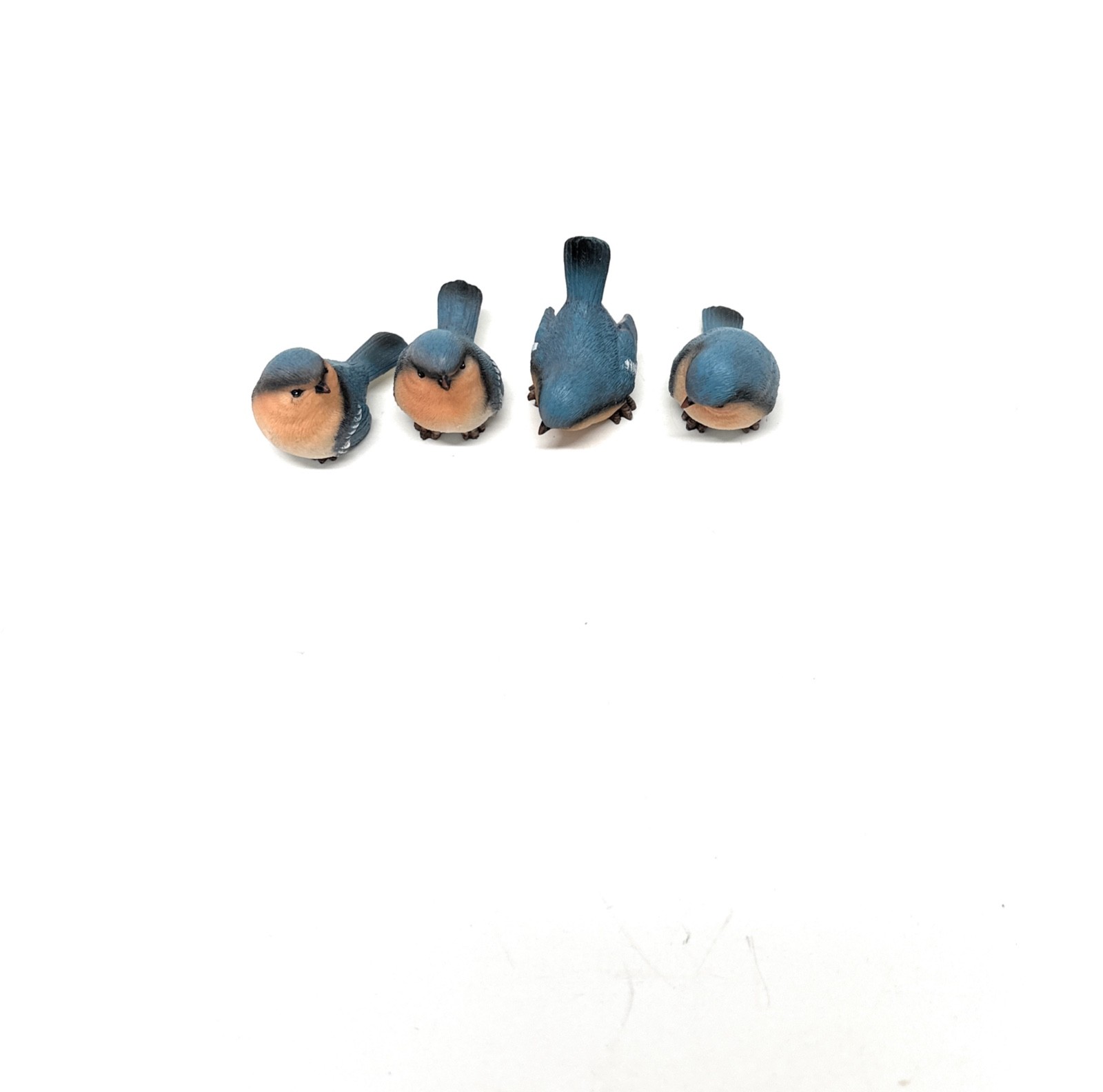 Set of 4 Small birds, Blue and Peach, made of resin, hand painted