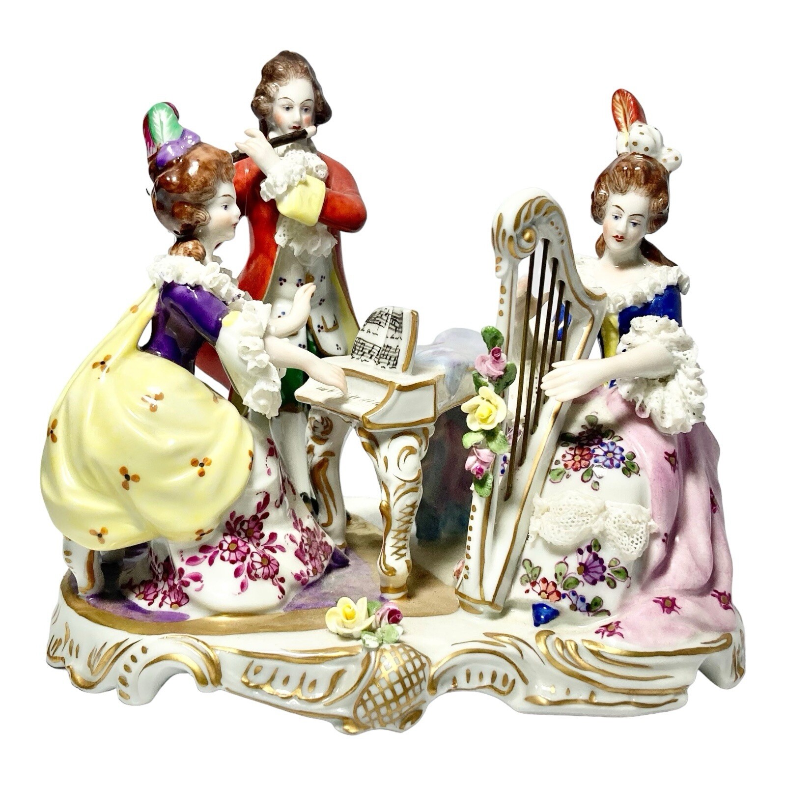 Müller Volkstedt Dresden Rocco/Baroque Style Porcelain Musical Trio Figurine 6”