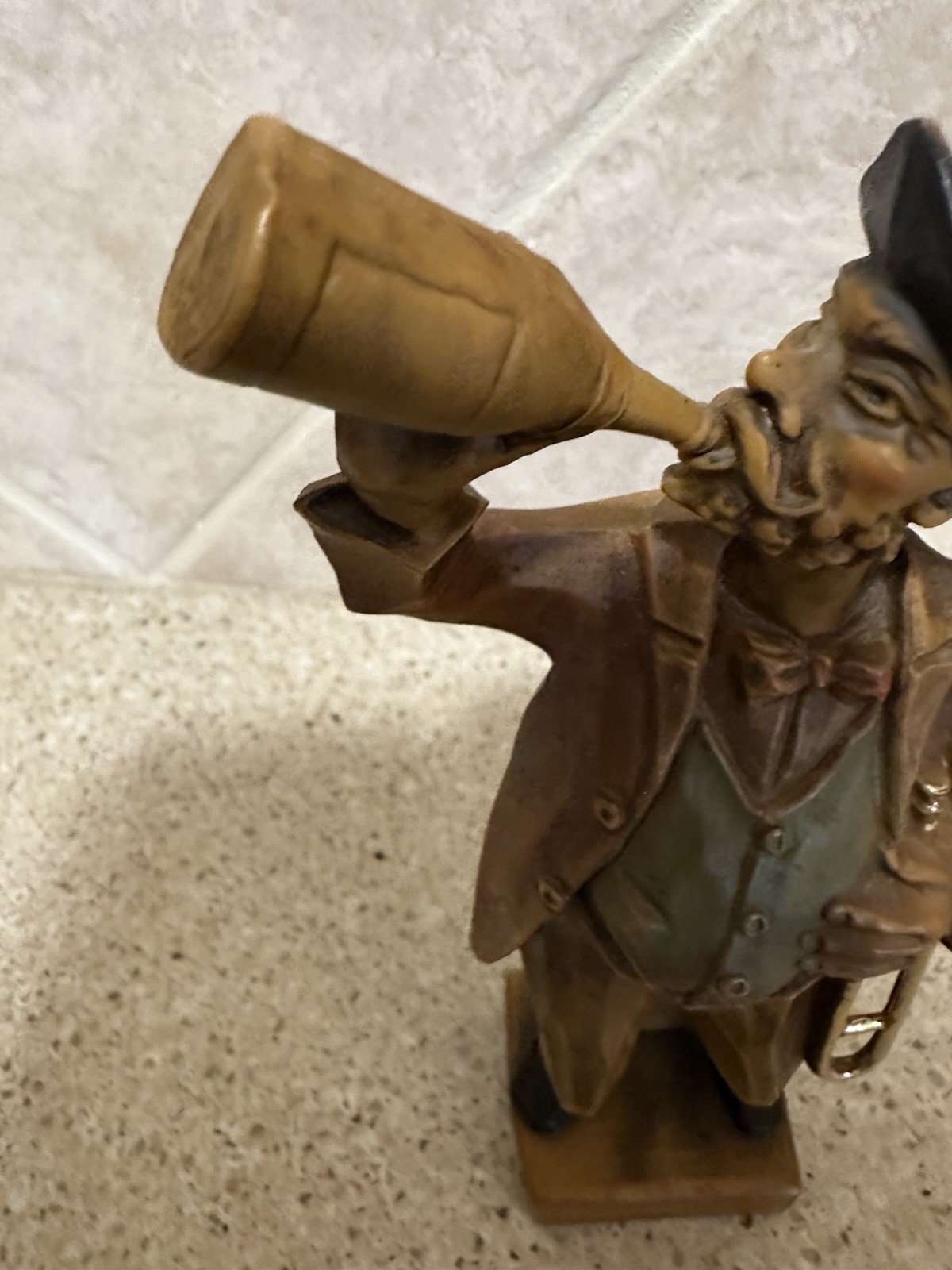 Black Forest Figurine Hand Carved Collectible Vintage Gold Instrument Musician