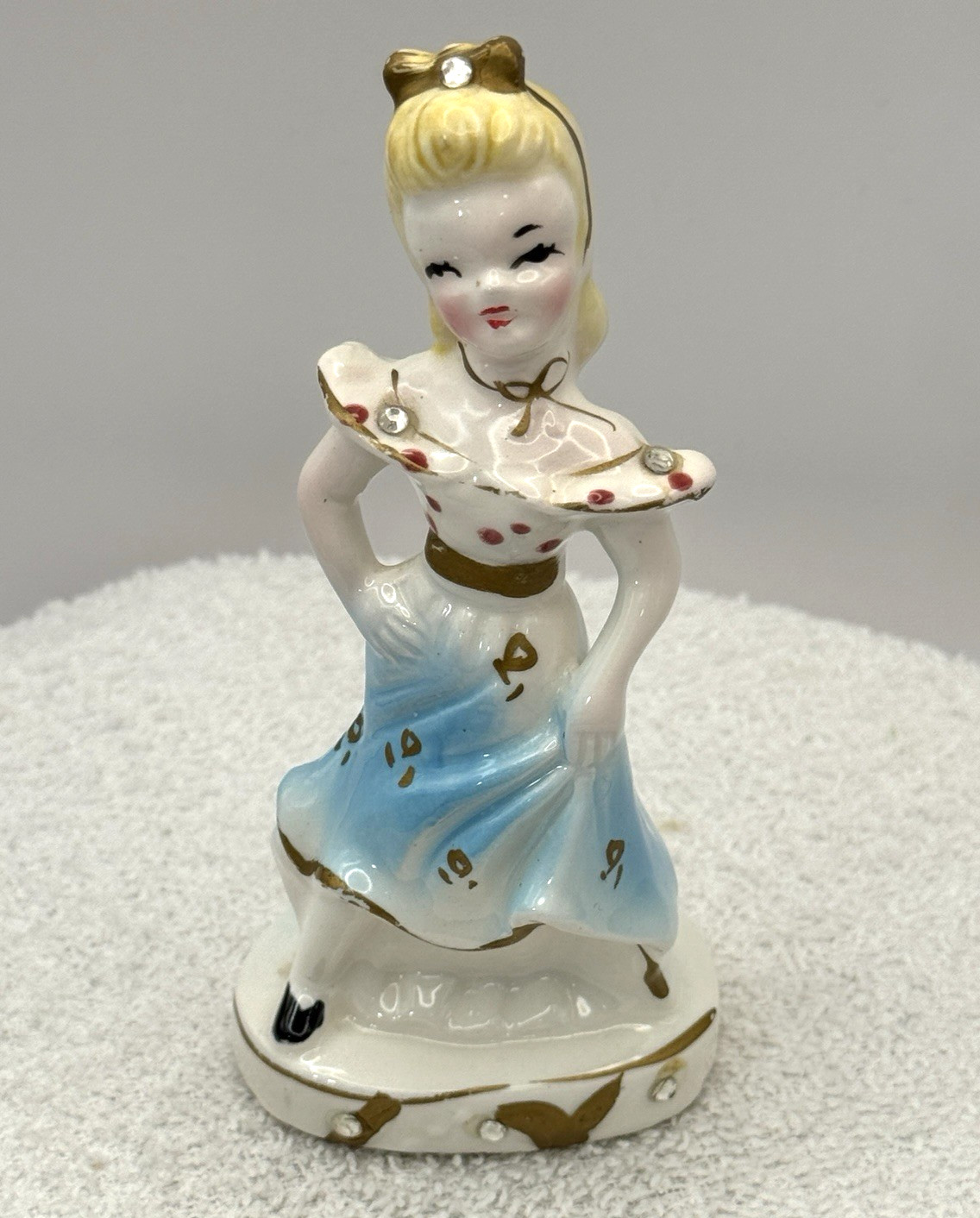 Vintage Figure Figurine Girl Lady Highlighted with Rhinestones – Kreiss – 4.5″