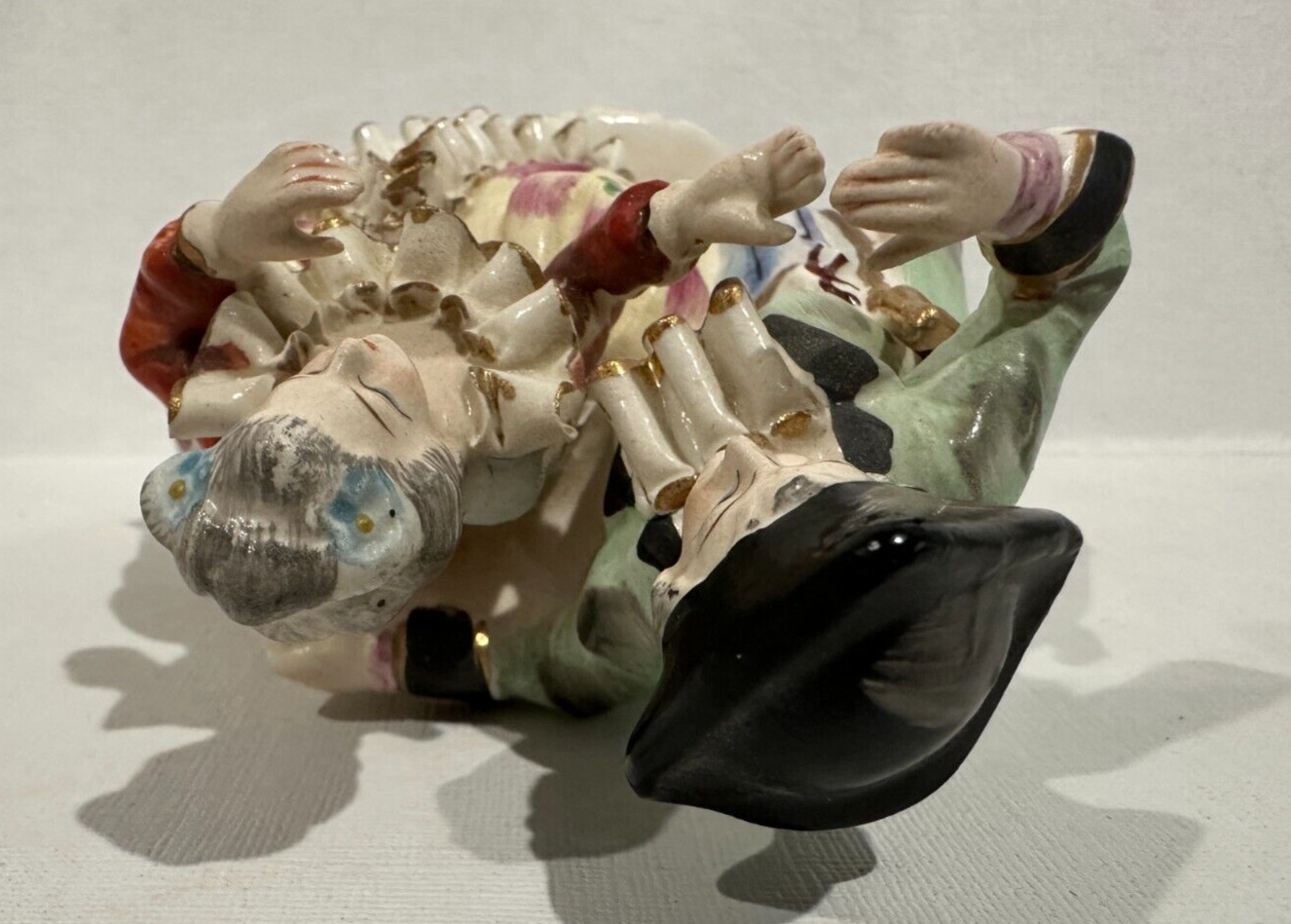 Wales Bone China Dancing Couple Figurine 6″ Tall Green Crossed Swords Mark