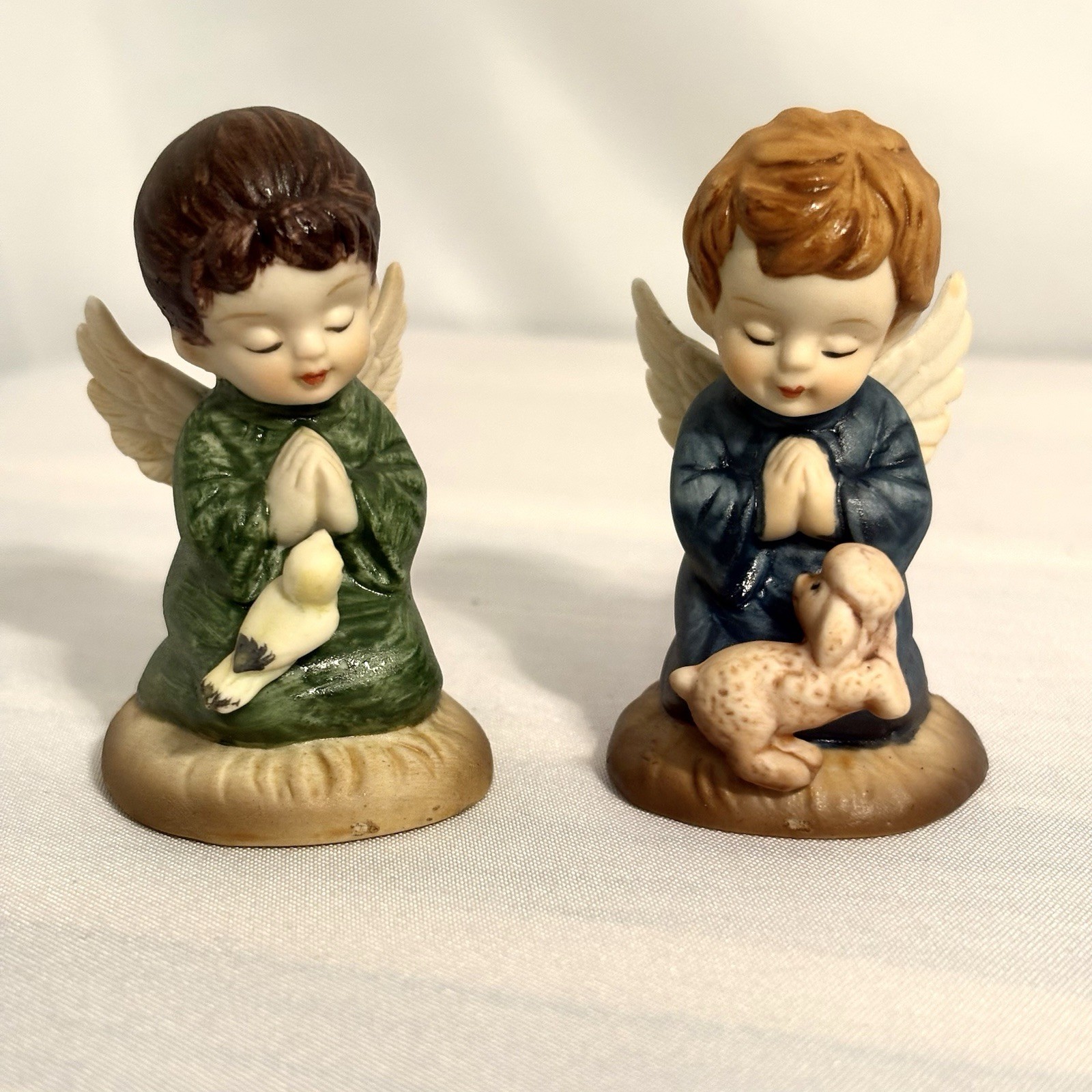 Vintage Creative Art Flowers 1977 Praying Angels Bird Lamb 2.5” Angel Kneeling