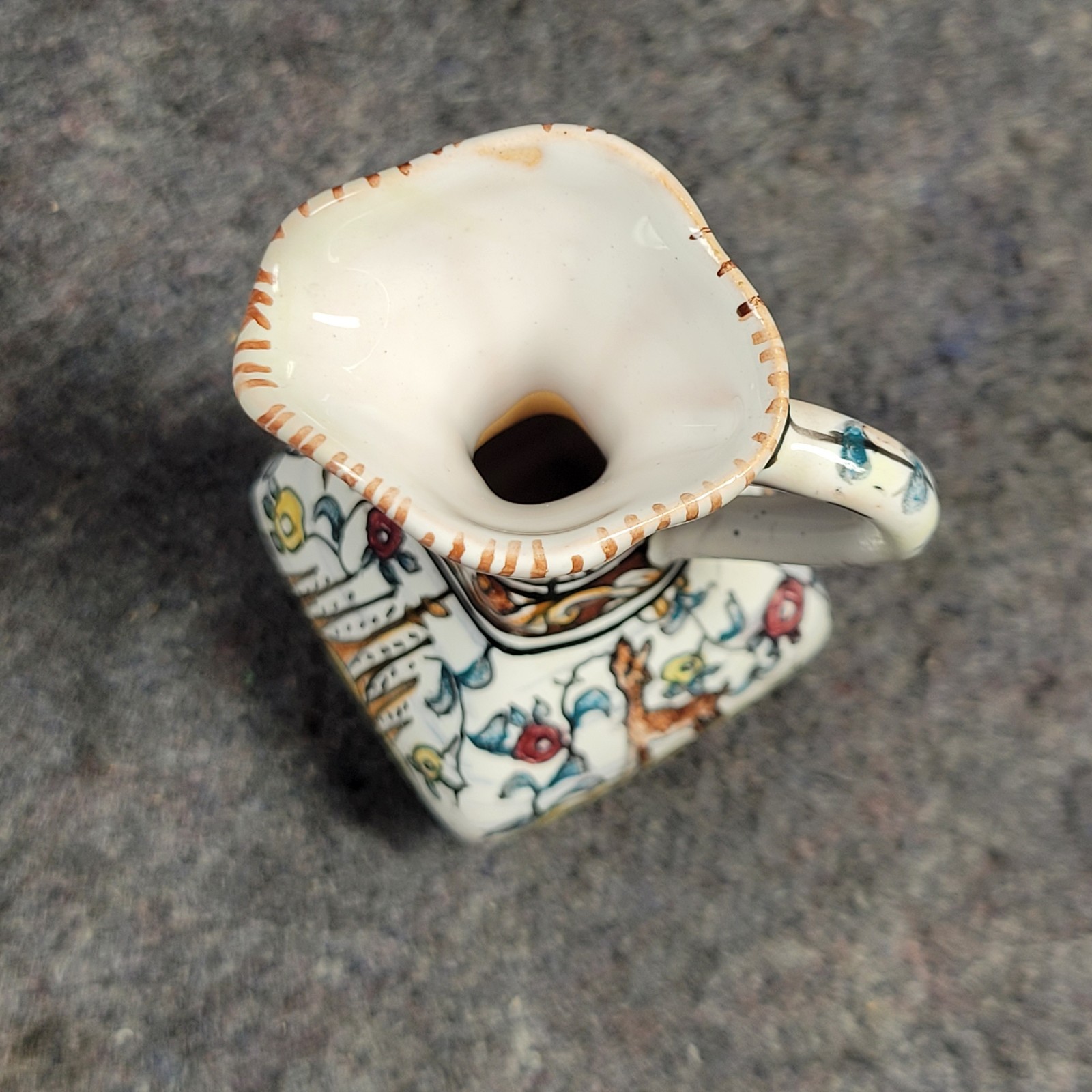 Miniature Handpainted Porcelain Pitcher Jug Conimbriga Portugal 1.75 In × 3.5 In