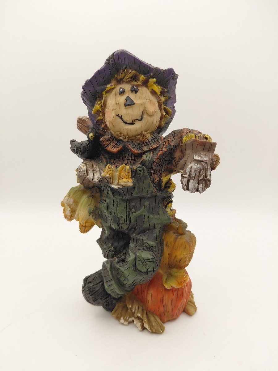 Fall Harvest Scarecrow Figurine 6in Resin Halloween Pumpkin Crow Tabletop Decor