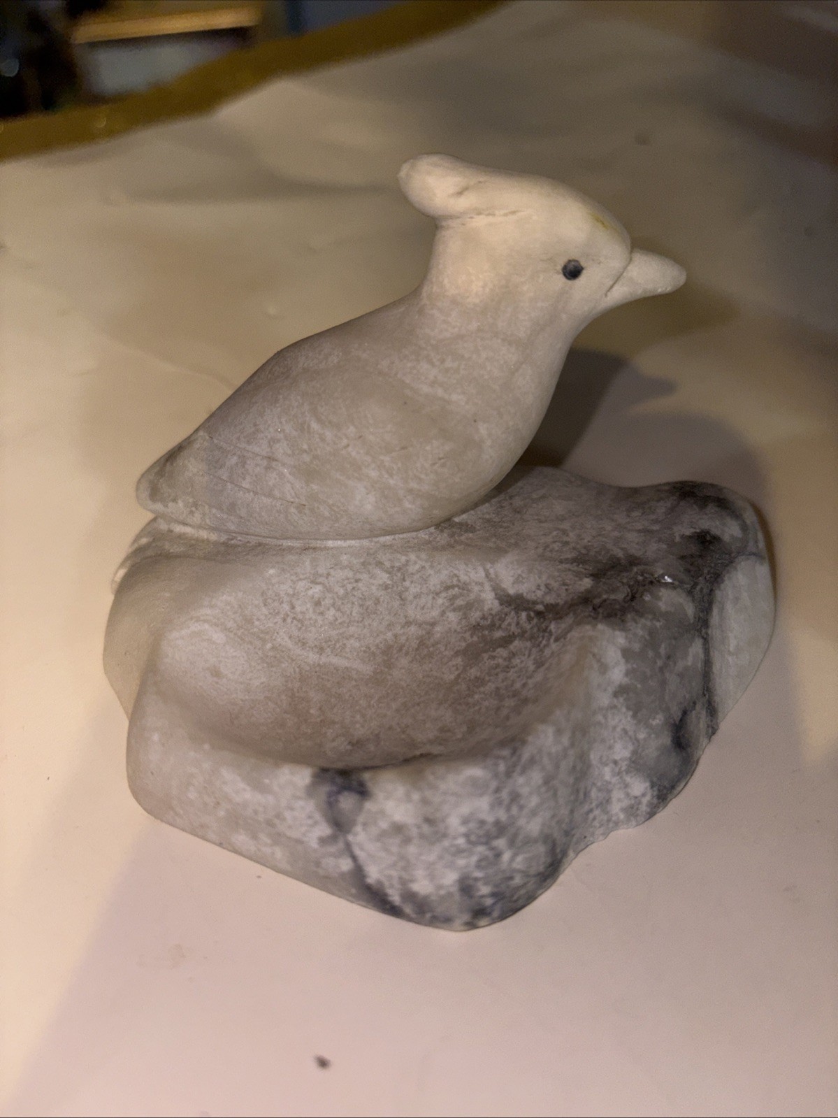2-Vintage Soapstone/Ivory/Alabaster/Smooth Stone Carved Bird On Trinket Dish