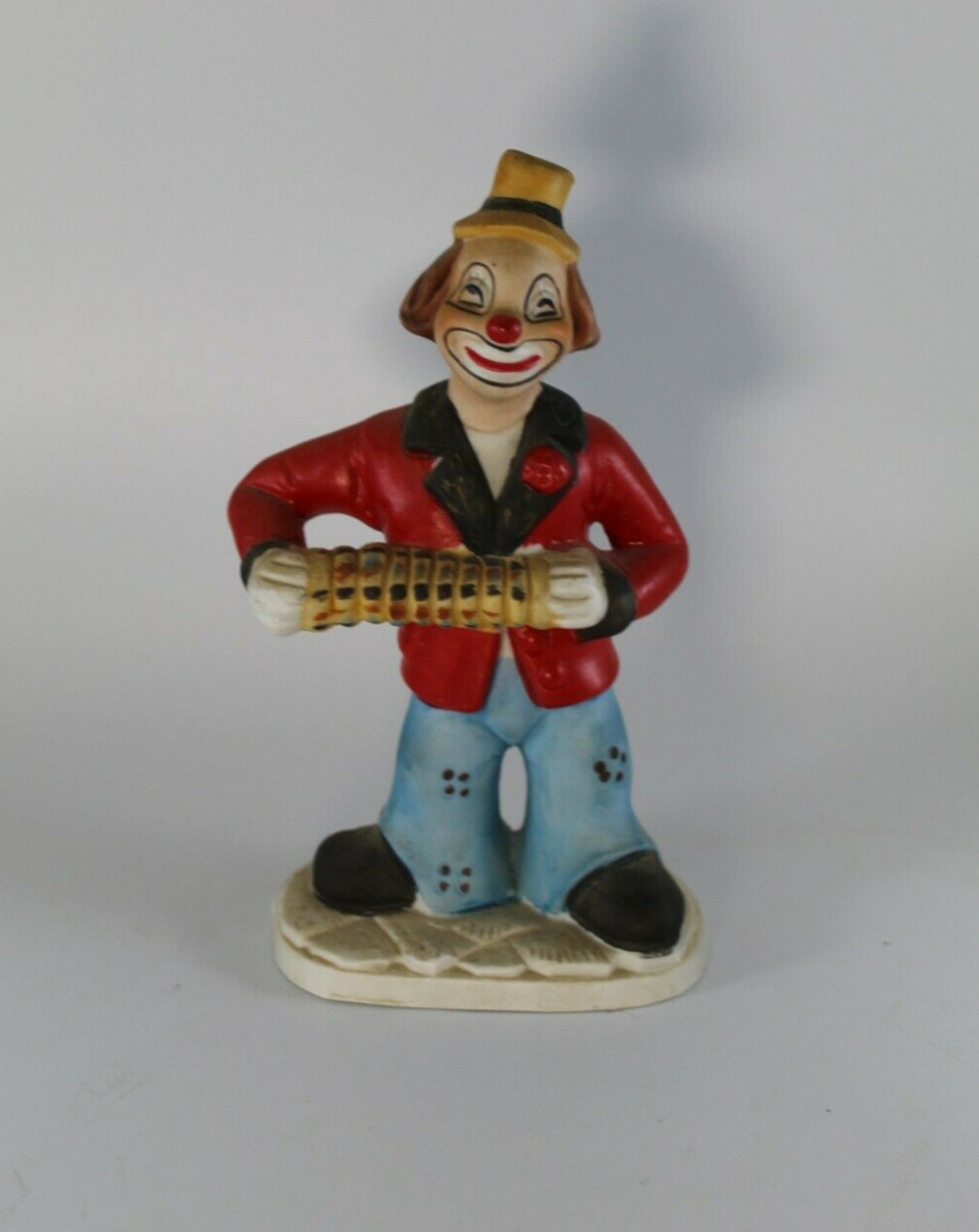 Vintage Art Mark Taiwan Ceramic 8″ Clown Figurine Accordian Player
