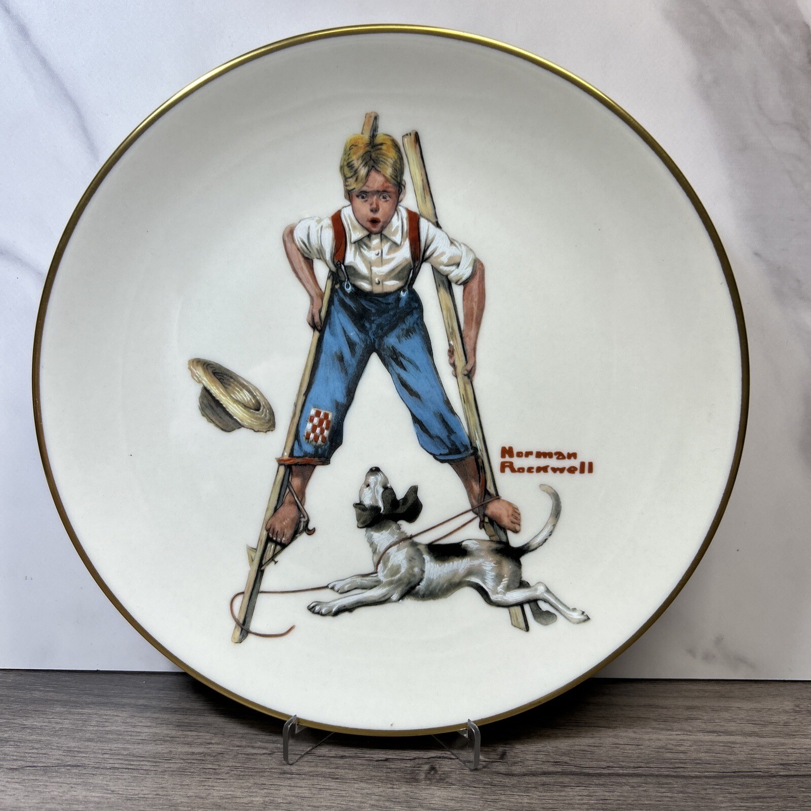 Norman Rockwell Danbury Mint 8.5 in Collector Plate, Boy On Stilts, 1981 SEP