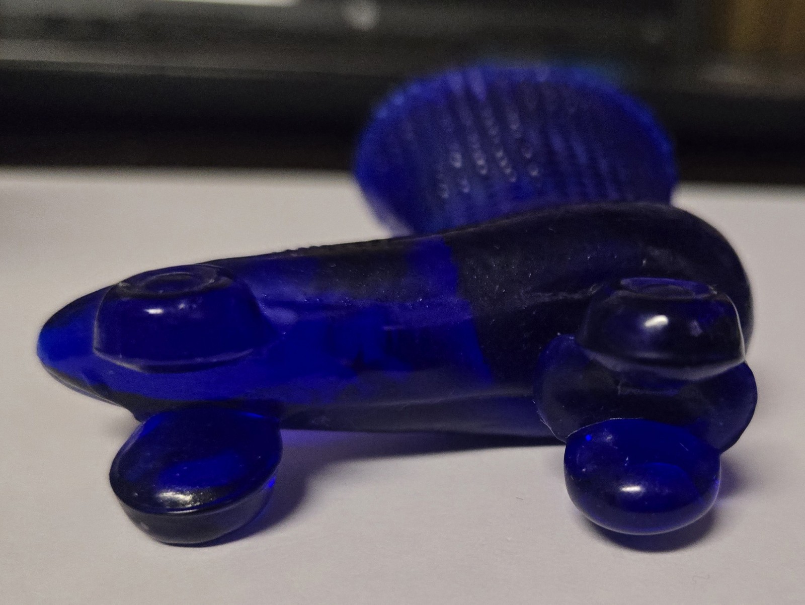 Degenhart Glass Cobalt Blue Victorian Boot Roller Skate Hob Nob Design #47