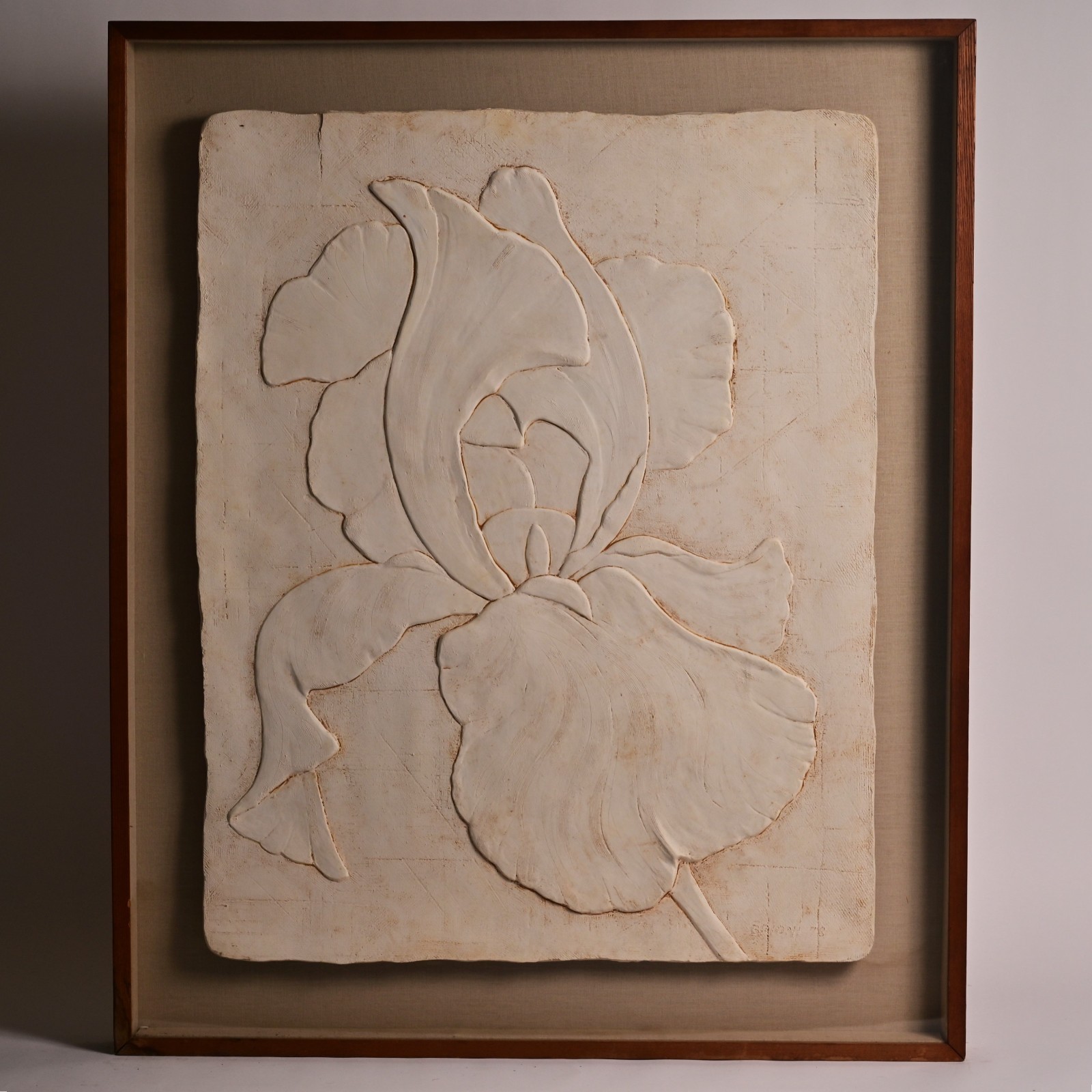 BRIONI Original Vintage Signed Bas Relief Plaster Wall Sculpture Floral Painting