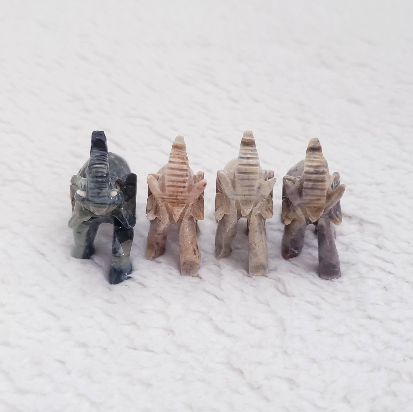 Lot of 11 Hand Carved Stone Elephant Figurines 1 1/4″ to 3 1/8″ Tall