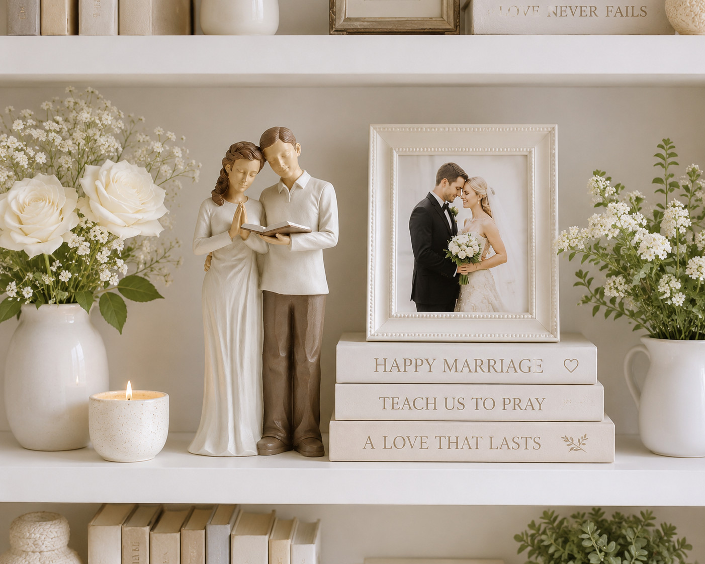 Wedding Prayer Couple Figurine – Christian Home Decor for Mantel, Bookshelf