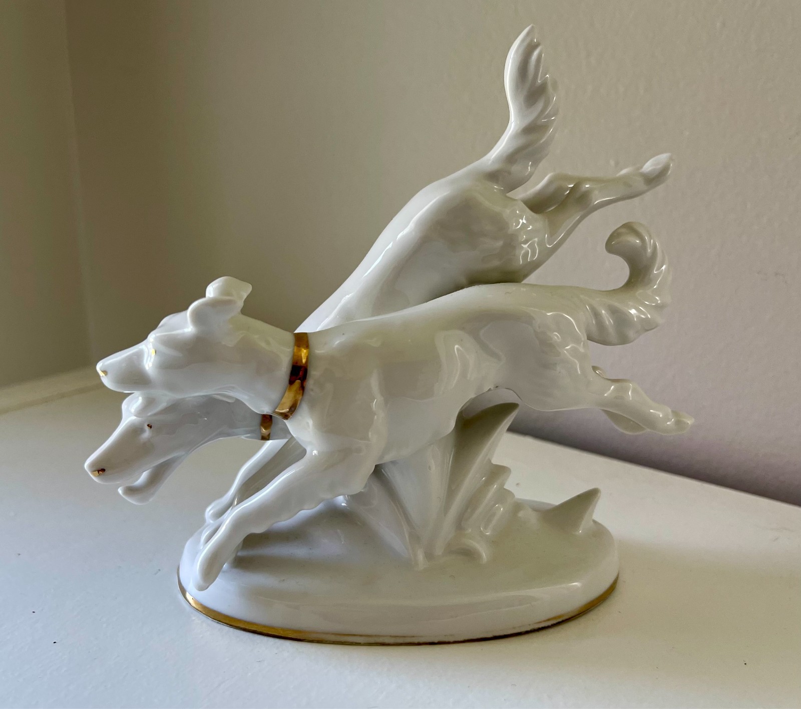 Vintage Erphila Germany Porcelain Running Dogs Figurine Borzoi Greyhounds