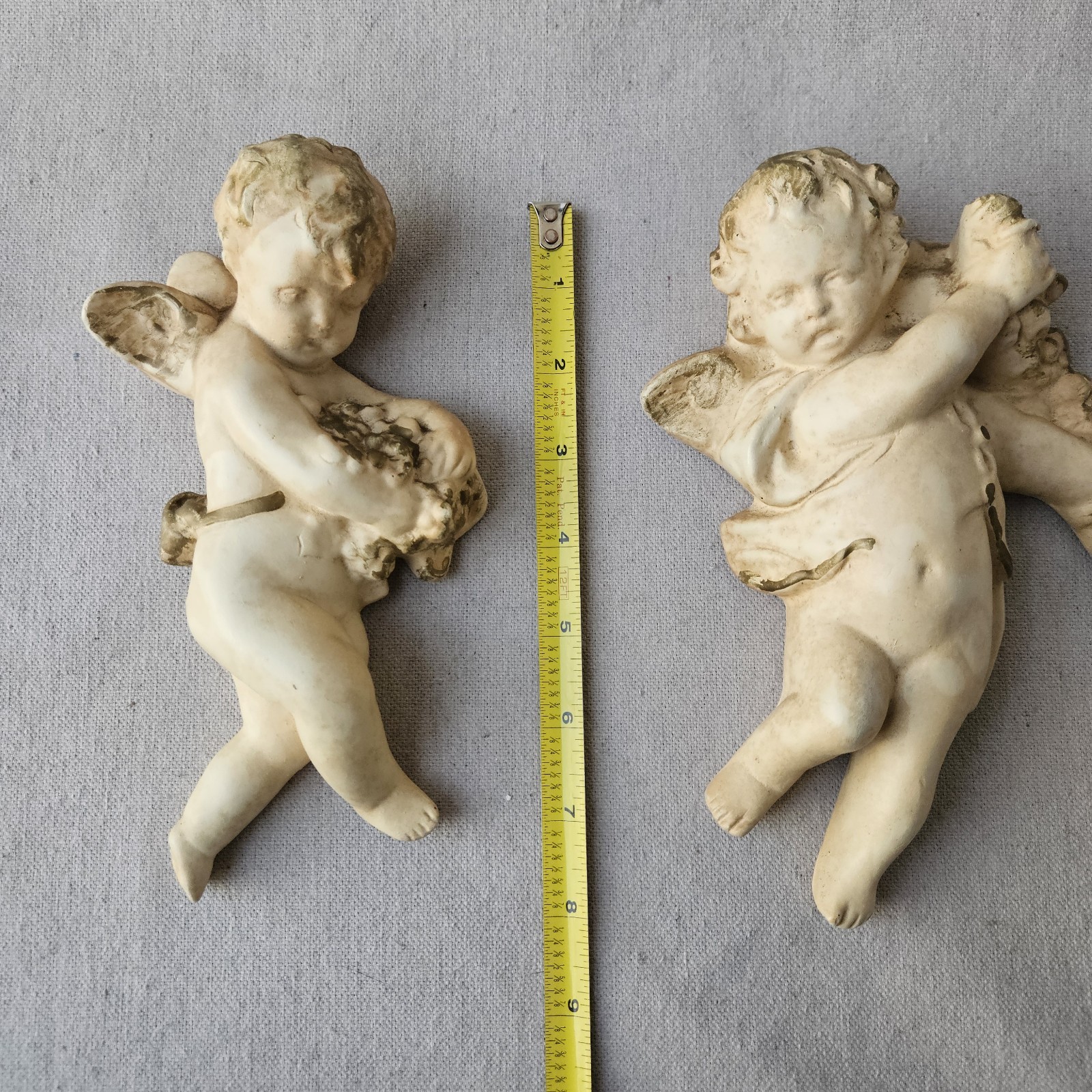 Vintage Cherub Angel Wall Plaque Set of 2 Hanging Putti Baby Angel Decor Ceramic