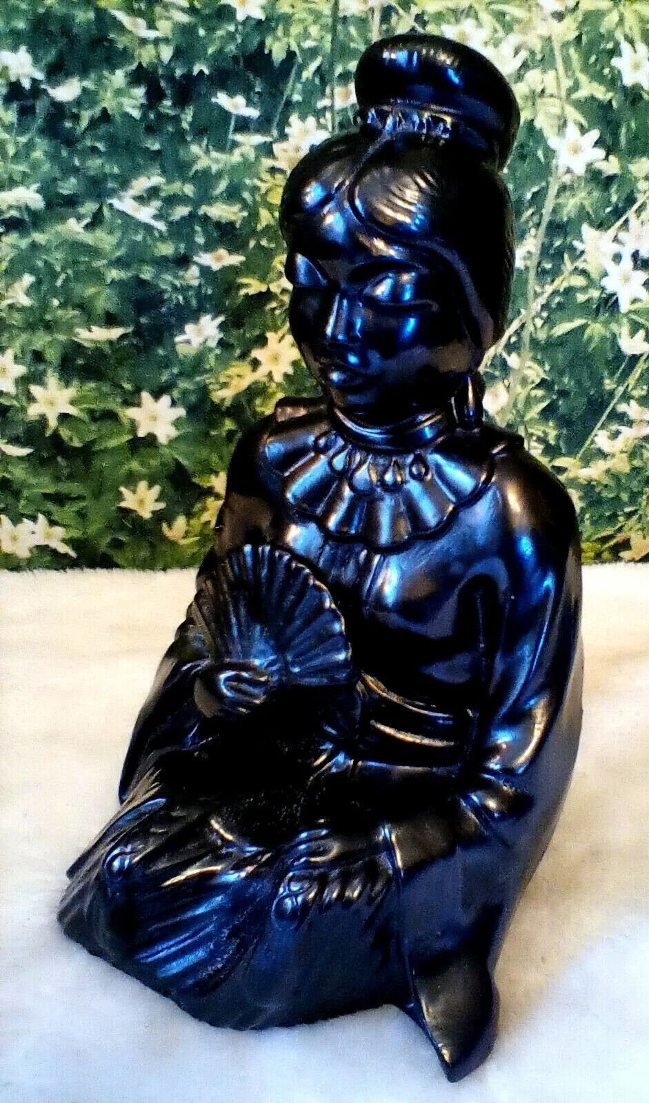 VINTAGE GEISHA GIRL BLACK GLOSS GLAZED CERAMIC 9″ MCM ZEN MID CENTURY 1966