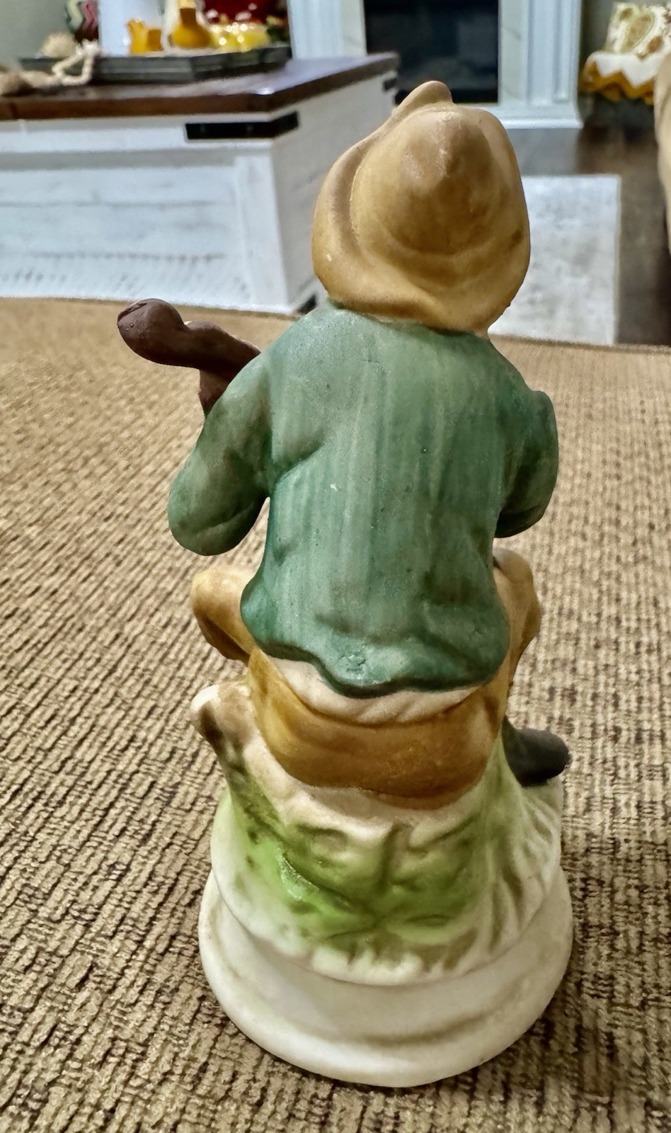 Vintage Old Man Playing An Instrument Figurine 5.5 Inches Tall Made In Taiwan.