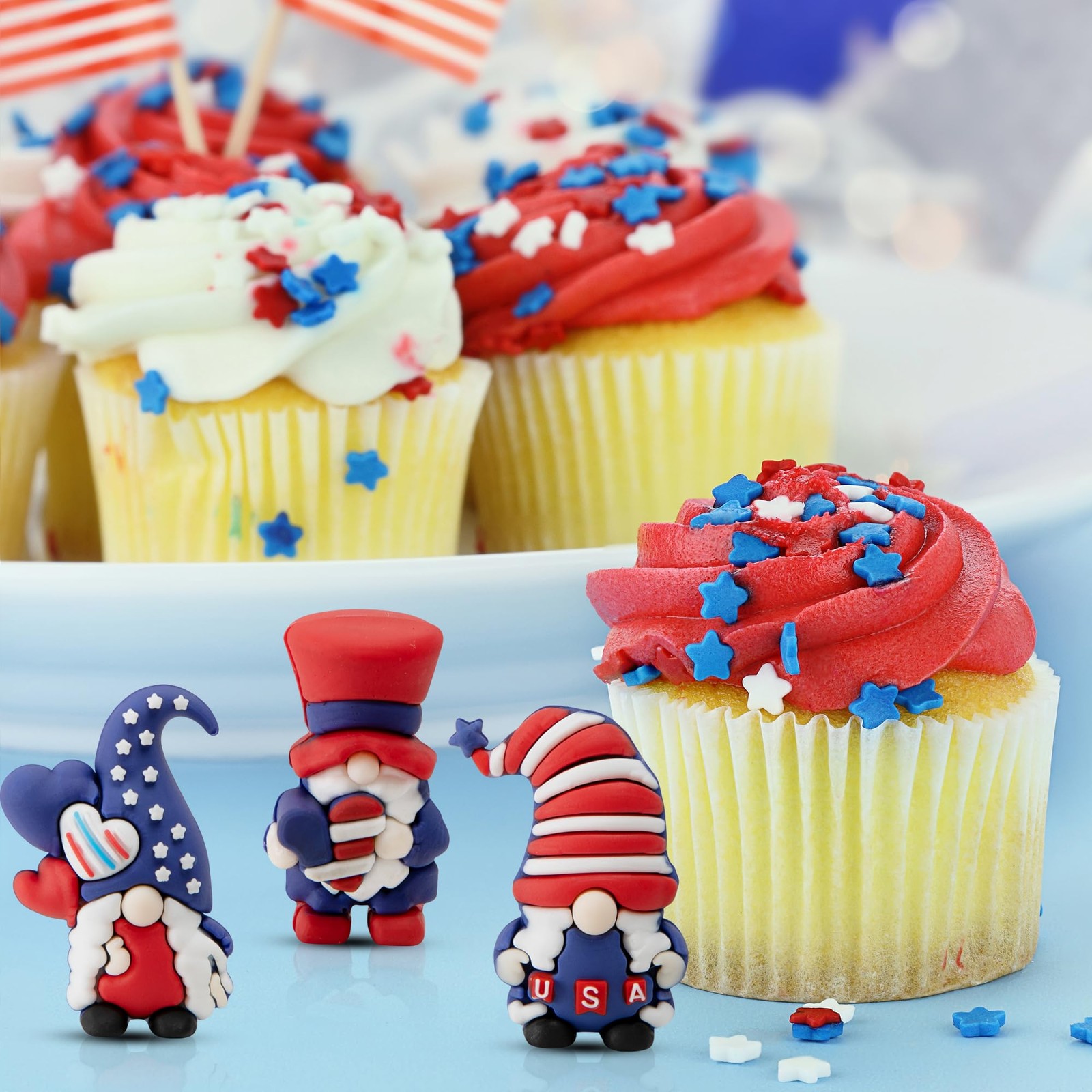 60 Pcs 4th of July Mini Gnome Ornaments, Miniature Independence Day Patrioti
