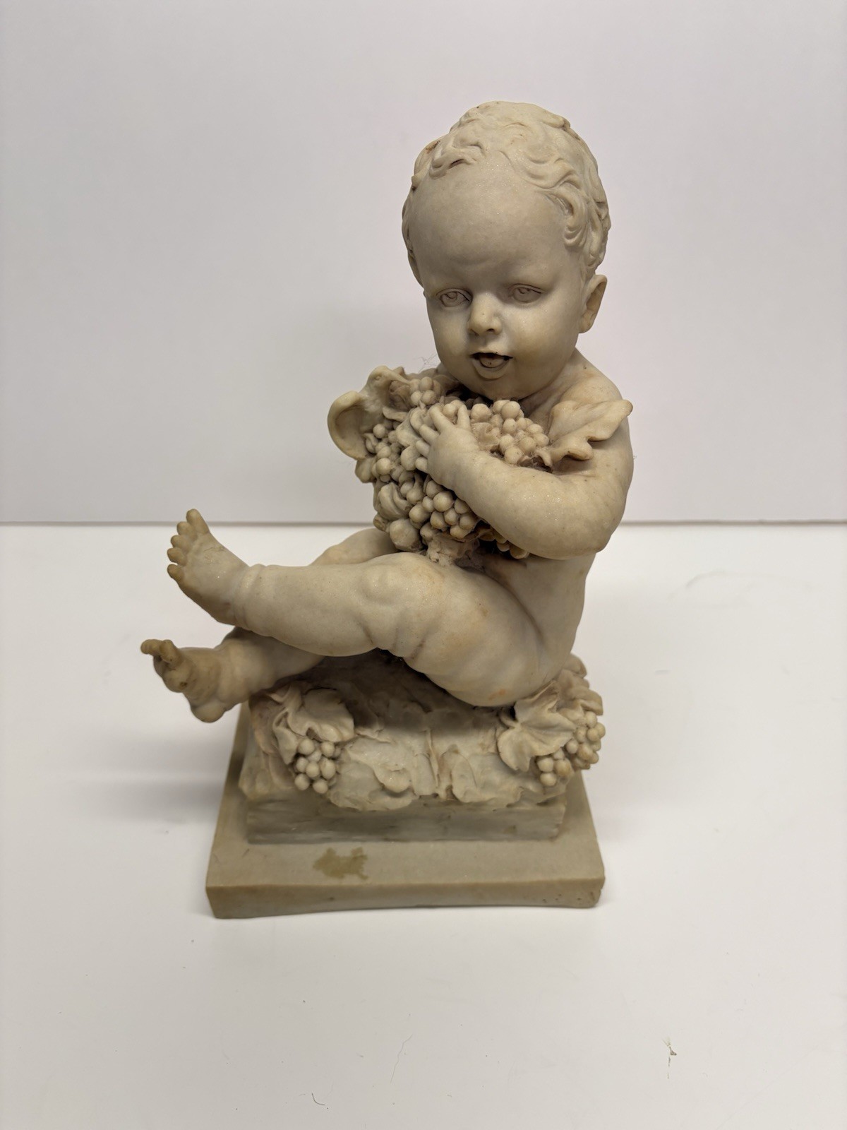 Marble Style Cherub Classical Style Holding Grapes Cottage Porch
